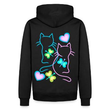 Katzen Sommer Kind Kinder Kätzchen Retro 80er - Männer Premium Bio Hoodie - Schwarz - Hinten - Nico (187cm)