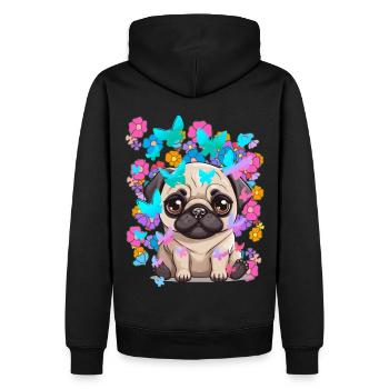 Hund Hunde Mops Frühling Blumen Schmetterlinge - Männer Premium Bio Hoodie - Schwarz - Hinten - Nico (187cm)