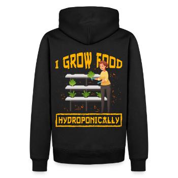 I grow food Hydroponics - Men’s Premium Organic Hoodie - black - Back - Nico (187cm)