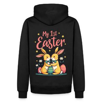 Mes 1ÈRES Lapins de Pâques Doux Pâques Première Pâques - Sweat à capuche Premium bio Homme - noir - Dos - Nico (187cm)