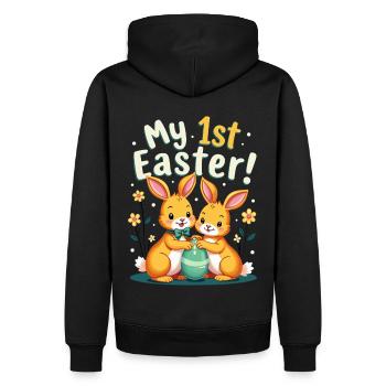 Mes 1ÈRES Lapins de Pâques Doux Pâques Première Pâques - Sweat à capuche Premium bio Homme - noir - Dos - Nico (187cm)