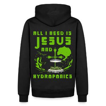 All I need is Jesus and Hydroponics - Men’s Premium Organic Hoodie - black - Back - Nico (187cm)