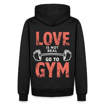 Love is not real – Go to Gym - Gym Spruch - Männer Premium Bio Hoodie - Schwarz - Hinten - Nico (187cm)
