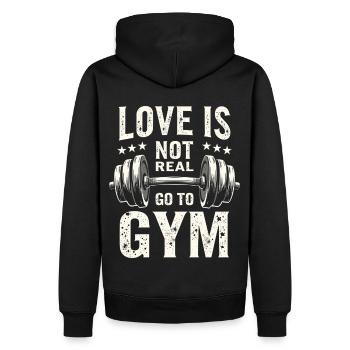 Love is not real – Go to Gym - Gym Spruch - Männer Premium Bio Hoodie - Schwarz - Hinten - Nico (187cm)