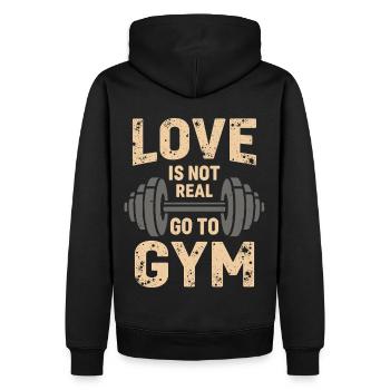 Love is not real – Go to Gym - Gym Spruch - Männer Premium Bio Hoodie - Schwarz - Hinten - Nico (187cm)