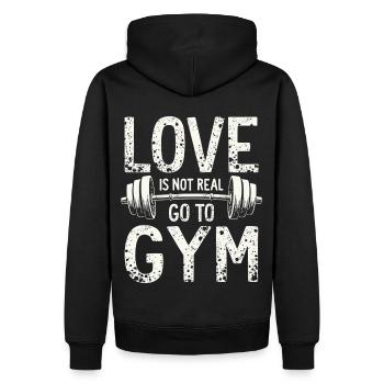 Love is not real – Go to Gym - Gym Spruch - Männer Premium Bio Hoodie - Schwarz - Hinten - Nico (187cm)