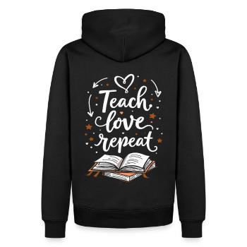 Teach Love Repeat – Lehrer Erzieher Bildung Schule - Männer Premium Bio Hoodie - Schwarz - Hinten - Nico (187cm)