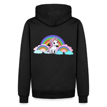 Regenbogen Einhorn Einhörner Pferd Pferde Kinder - Männer Premium Bio Hoodie - Schwarz - Hinten - Nico (187cm)