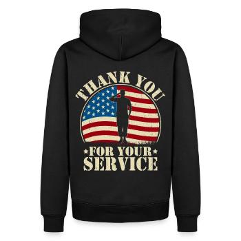 Thank you for your service - Men’s Premium Organic Hoodie - black - Back - Nico (187cm)