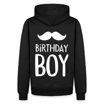 Birthday Boy – Anniversaire avec une moustache - Sweat à capuche Premium bio Homme - noir - Dos - Nico (187cm)