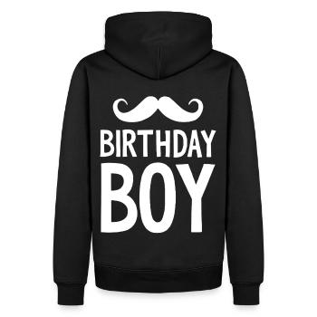 Birthday Boy – Anniversaire avec une moustache - Sweat à capuche Premium bio Homme - noir - Dos - Nico (187cm)