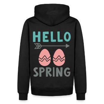 Hello Spring Frühlingsdesign mit Ostereiern - Männer Premium Bio Hoodie - Schwarz - Hinten - Nico (187cm)