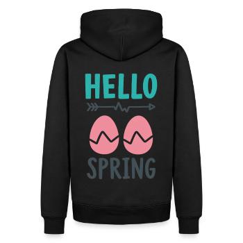Hello Spring Frühlingsdesign mit Ostereiern - Männer Premium Bio Hoodie - Schwarz - Hinten - Nico (187cm)