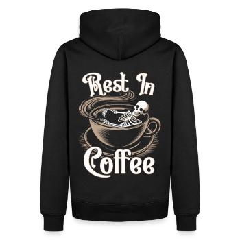 Rest In Coffee Dark Humor Caffeine Lover Skeleton - Männer Premium Bio Hoodie - Schwarz - Hinten - Nico (187cm)