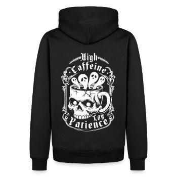 High Caffeine Low Patience Gothic Coffee Lover Hum - Men’s Premium Organic Hoodie - black - Back - Nico (187cm)