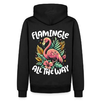 Flamingle All the Way! Flamingo - Männer Premium Bio Hoodie - Schwarz - Hinten - Nico (187cm)