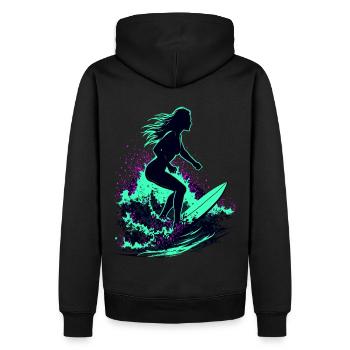 Stylische Surferin Wellenreiten Surfen Surfer - Männer Premium Bio Hoodie - Schwarz - Hinten - Nico (187cm)