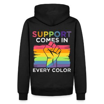 Support Comes In Every Color Inspiring LGBTQ Pride - Men’s Premium Organic Hoodie - black - Back - Nico (187cm)