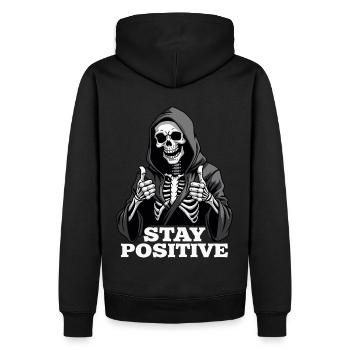 Stay Positive – Lustiger Sensenmann - Männer Premium Bio Hoodie - Schwarz - Hinten - Nico (187cm)