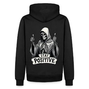 Stay Positive – Lustiger Sensenmann - Männer Premium Bio Hoodie - Schwarz - Hinten - Nico (187cm)