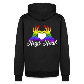 Hugs Heal Heart Hand Rainbow Pride Month LGBTQ - Männer Premium Bio Hoodie - Schwarz - Hinten - Nico (187cm)