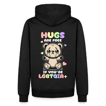 Hugs Are Free Cute Bear LGBTQIA Pride Month Ally - Männer Premium Bio Hoodie - Schwarz - Hinten - Nico (187cm)
