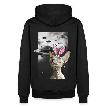 Easter Bunny Sphynx Cat Funny Science Alien UFO - Männer Premium Bio Hoodie - Schwarz - Hinten - Nico (187cm)