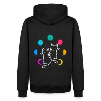 Retro Katzen Mondphase Mondphasen Katze Vintage - Männer Premium Bio Hoodie - Schwarz - Hinten - Nico (187cm)