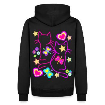 Katzen Katze Retro Vintage 80er 90er Kinder - Männer Premium Bio Hoodie - Schwarz - Hinten - Nico (187cm)