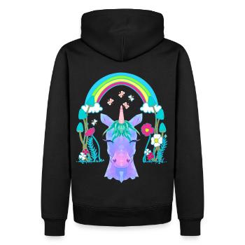 Einhorn Einhörner Regenbogen Fabeltiere Kind - Männer Premium Bio Hoodie - Schwarz - Hinten - Nico (187cm)