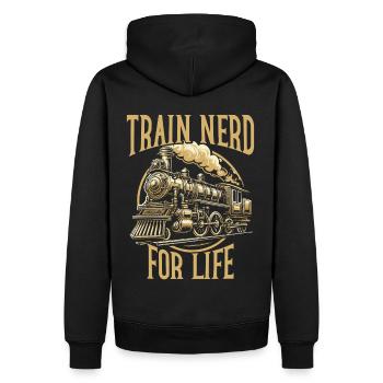 Zugfahrer Lokführer Zugliebhaber Bahnhof - Männer Premium Bio Hoodie - Schwarz - Hinten - Nico (187cm)