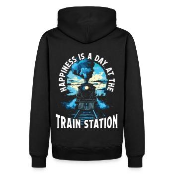 Zugfahrer Lokführer Zugliebhaber Bahnhof - Männer Premium Bio Hoodie - Schwarz - Hinten - Nico (187cm)