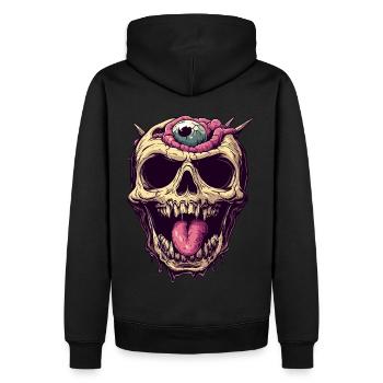 Ekelhafter Zombie Schädel mit Auge und Zunge - Männer Premium Bio Hoodie - Schwarz - Hinten - Nico (187cm)