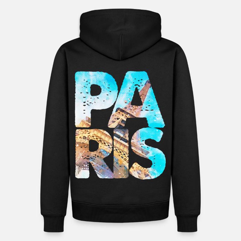 AQUARELLE EIFFEL PARIS - Sweat à capuche Premium bio Homme - noir