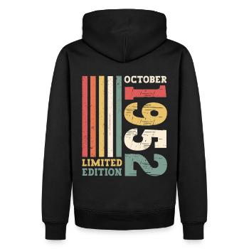 Octobre Né 1952 70e anniversaire Cadeau Cool - Sweat à capuche Premium bio Homme - noir - Dos - Nico (187cm)