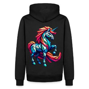 Dynamic Geometric Unicorn with Rainbow Mane - Men’s Premium Organic Hoodie - black - Back - Nico (187cm)