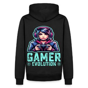 Evolution of a Gamer, Cool Gaming Design - Men’s Premium Organic Hoodie - black - Back - Nico (187cm)