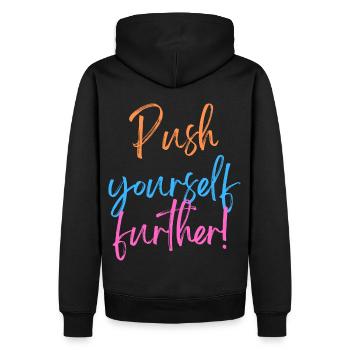 KDFA I Push yourself further! - Männer Premium Bio Hoodie - Schwarz - Hinten - Nico (187cm)