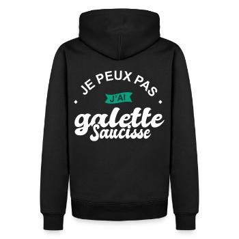 je peux pas j ai galette sausisse bretagne - Sweat à capuche Premium bio Homme - noir - Dos - Nico (187cm)