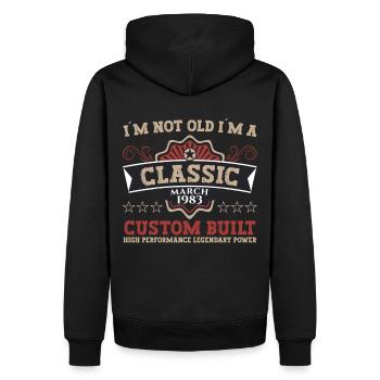 40e anniversaire homme Mars Né 1983 Classique - Sweat à capuche Premium bio Homme - noir - Dos - Nico (187cm)