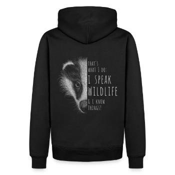 Je parle de la faune et je sais des choses! Mèmes de la faune - Sweat à capuche Premium bio Homme - noir - Dos - Nico (187cm)