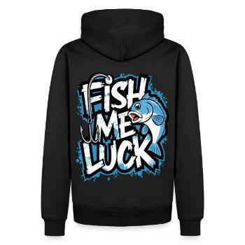 Fish Me Luck Lustiges Angeldesign für Angler - Männer Premium Bio Hoodie - Schwarz - Hinten - Nico (187cm)