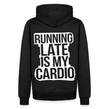 Running Late est ma citation amusante sur le cardio - Sweat à capuche Premium bio Homme - noir - Dos - Nico (187cm)