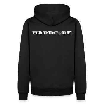 hard-core8 - Men’s Premium Organic Hoodie - black - Back - Nico (187cm)