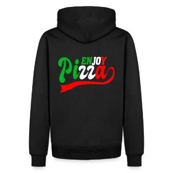 enjoy pizza - Männer Premium Bio Hoodie - Schwarz - Hinten - Nico (187cm)