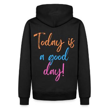 KDFA I Today is a good day! - Männer Premium Bio Hoodie - Schwarz - Hinten - Nico (187cm)