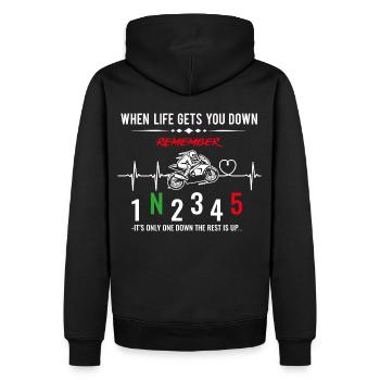 When life gets you down - Motorcycle / Motorcycle - Men’s Premium Organic Hoodie - black - Back - Nico (187cm)