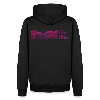 Eat. Sleep. Rave. Repeat. - Männer Premium Bio Hoodie - Schwarz - Hinten - Nico (187cm)