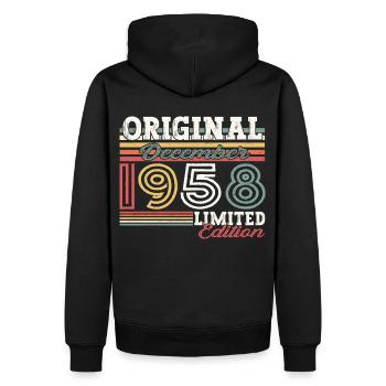 Né en décembre 1958 cadeau de 64e anniversaire - Sweat à capuche Premium bio Homme - noir - Dos - Nico (187cm)