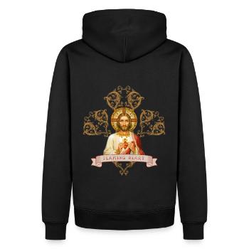 Jésus-Christ, cœur enflammé, amour et foi - Sweat à capuche Premium bio Homme - noir - Dos - Nico (187cm)